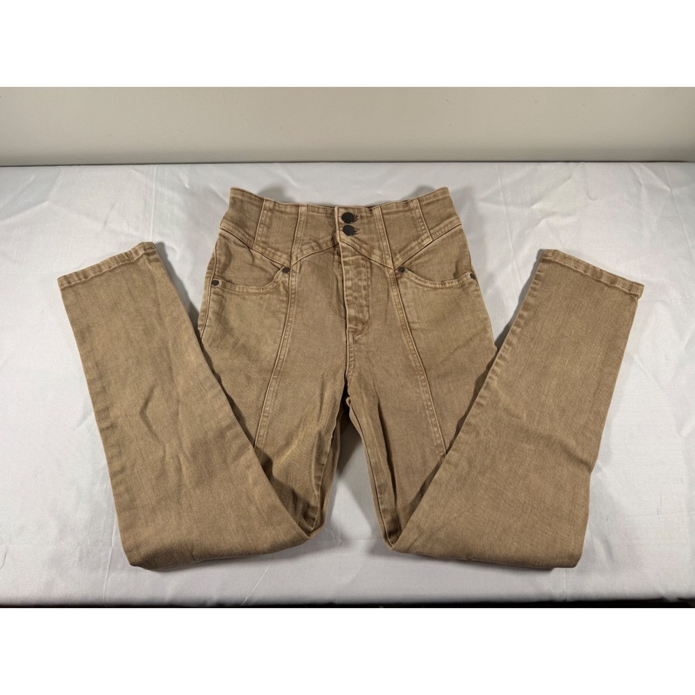 NOAM BAX Women Tan High Waisted Skinny Jeans Double Button Yoke Detail Size 26